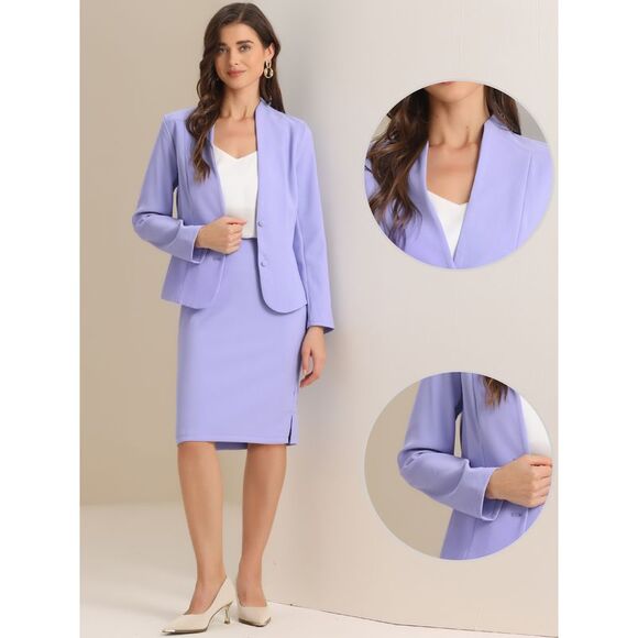 2pcs Business Sets for Collarless Blazer Pencil Skirt Suit Light Purple